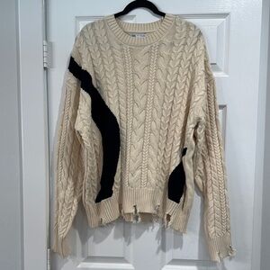 Zara Cream Cable Knit Sweater with Black Accents